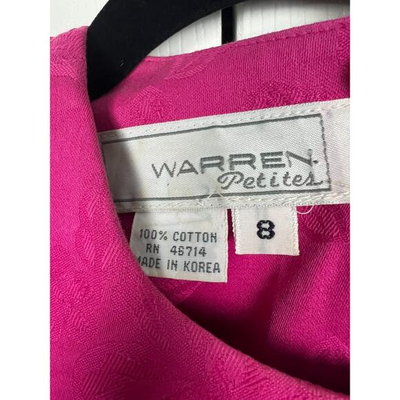 Vintage 80s Pink White Blue Chevron Embossed Floral Sheath Dress 8P Warren - Picture 2 of 7